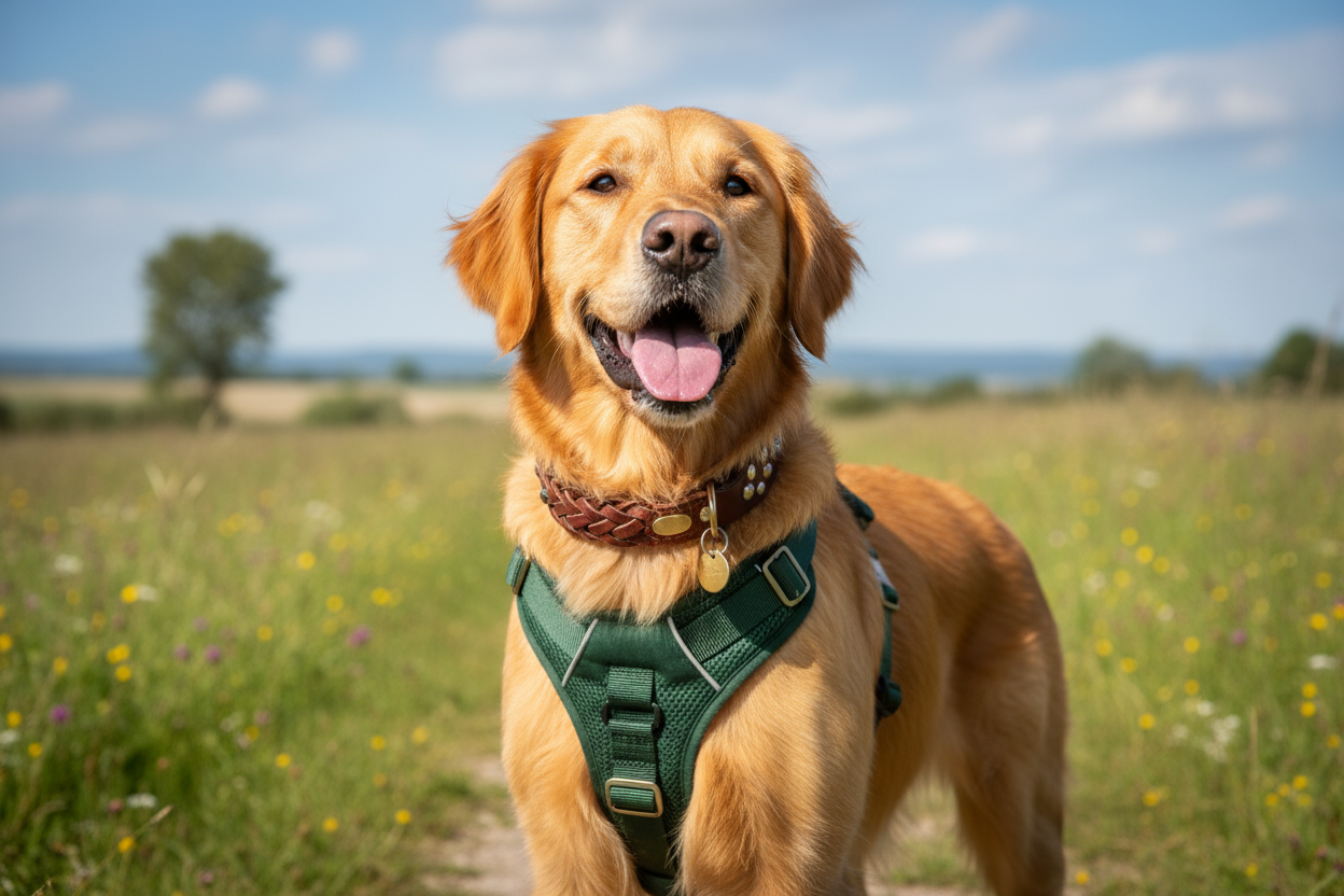 COLLAR Y ARNES EN UN PERRO GUAPO